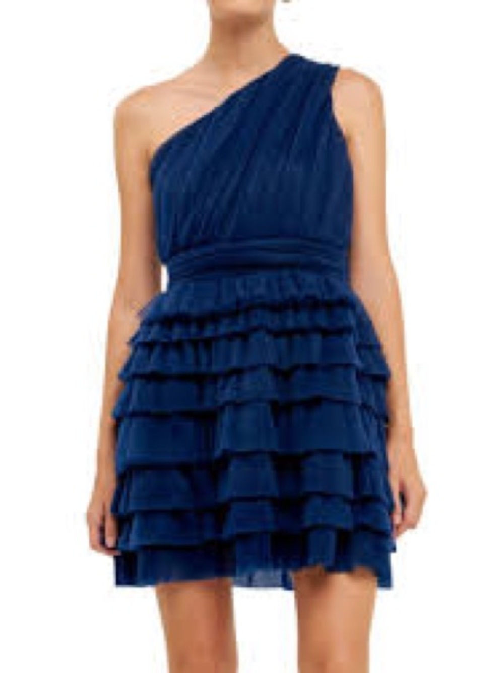 Endless Rose One-Shoulder Navy Ruffle Tiered Dress